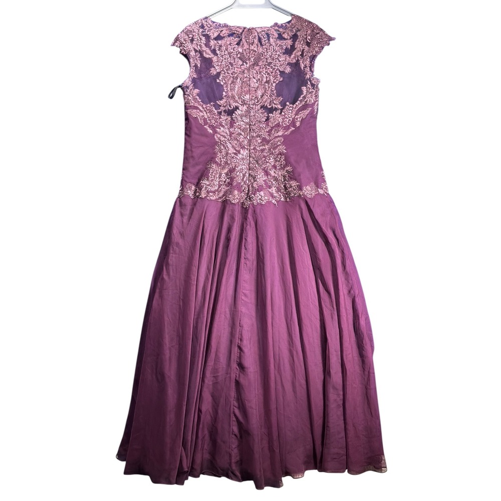 Regencycore Womens Cameron Blake Lace Beaded Evening Gown 14 Plum Purple